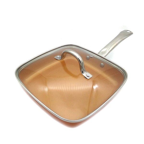 Sweettreats Copper Pan 10-Inch Nonstick Deep Square Induction Fry Pan with/without Glass Lid, Dishwasher Safe Oven Safe